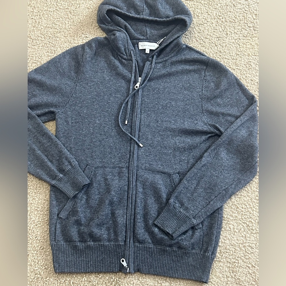 Neiman Marcus Sweater Mens Small Gray Cashmere Cotton Zip Hoodie Full Zip